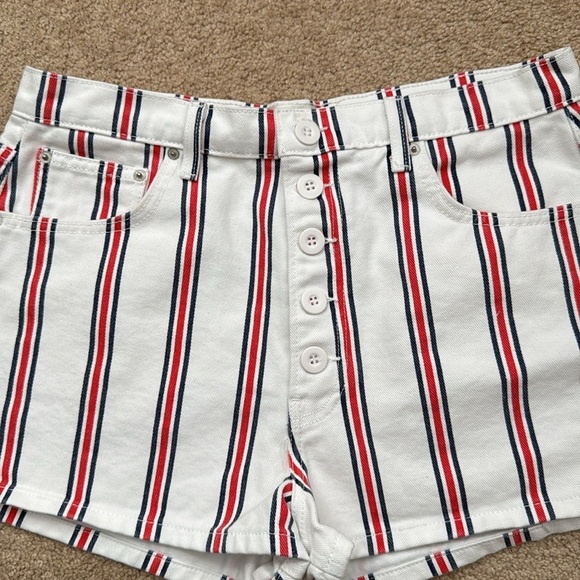 Reformation Charlie High Rise Grenada Red White & Blue Striped Denim Shorts 31 - Picture 3 of 10